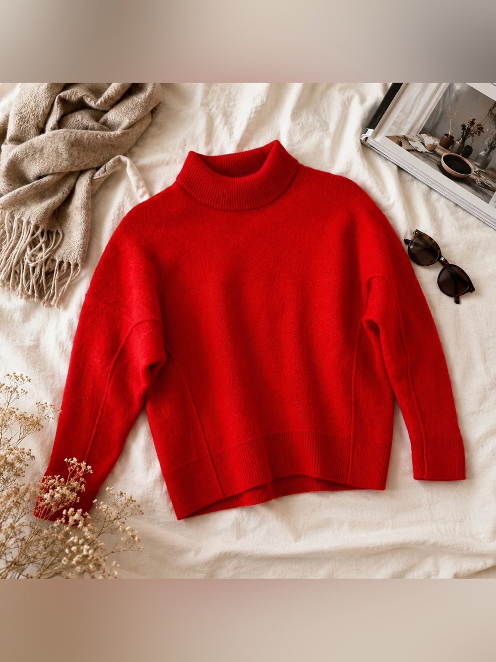 COS 100% Wool Red Turtleneck Sweater Size S